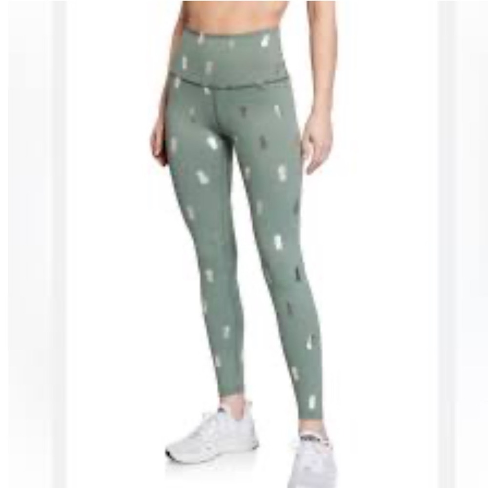 Beyond Yoga Sage Green Rose Gold Metallic Pineapple Foil Leggings Large L 25in